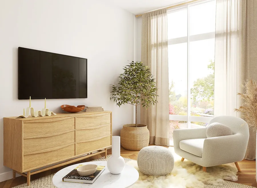 Smart TV in a modern living room, ready for IPTV setup